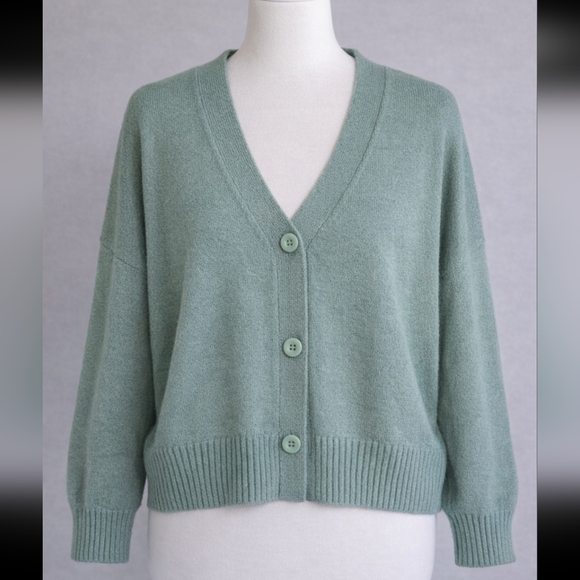 None Sweaters - 🌿 Sage Green Button Cardigan | Soft Cropped Knit | Spring Layering Sweater XXL